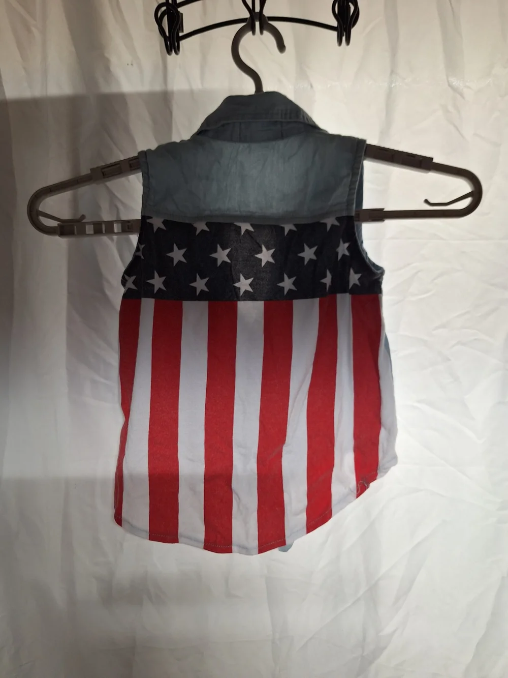 Girls Sleeveless Chambray Tie-Front Top with Flag Back
